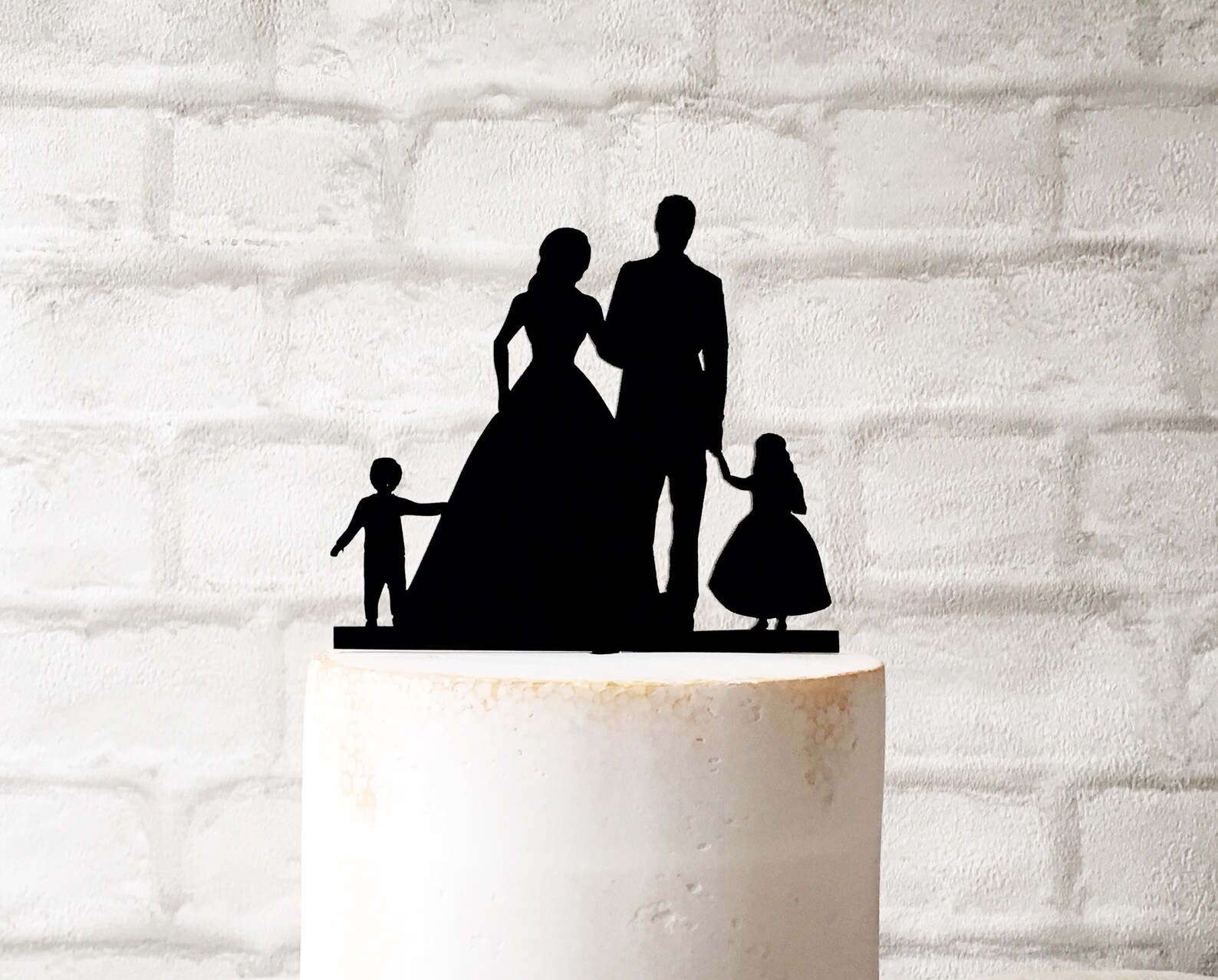 Family Silhouette Wedding Cake Topper With Bride Groom Boy and Girl - Etsy