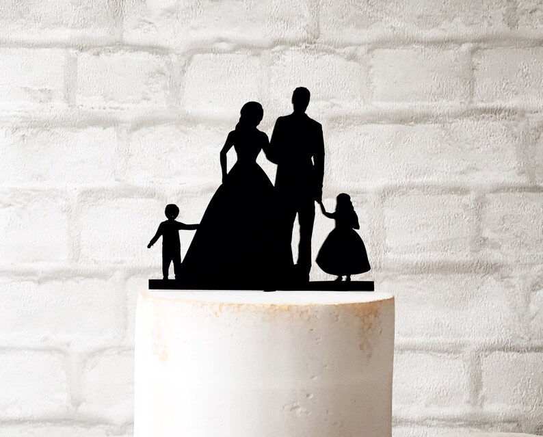 Family Silhouette Wedding Cake Topper With Bride Groom Boy and Girl - Etsy