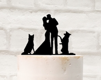 Alicert5II Border Collie e Labrador Shepherd Silhouette Wedding Cake Topper con 2 Cani 