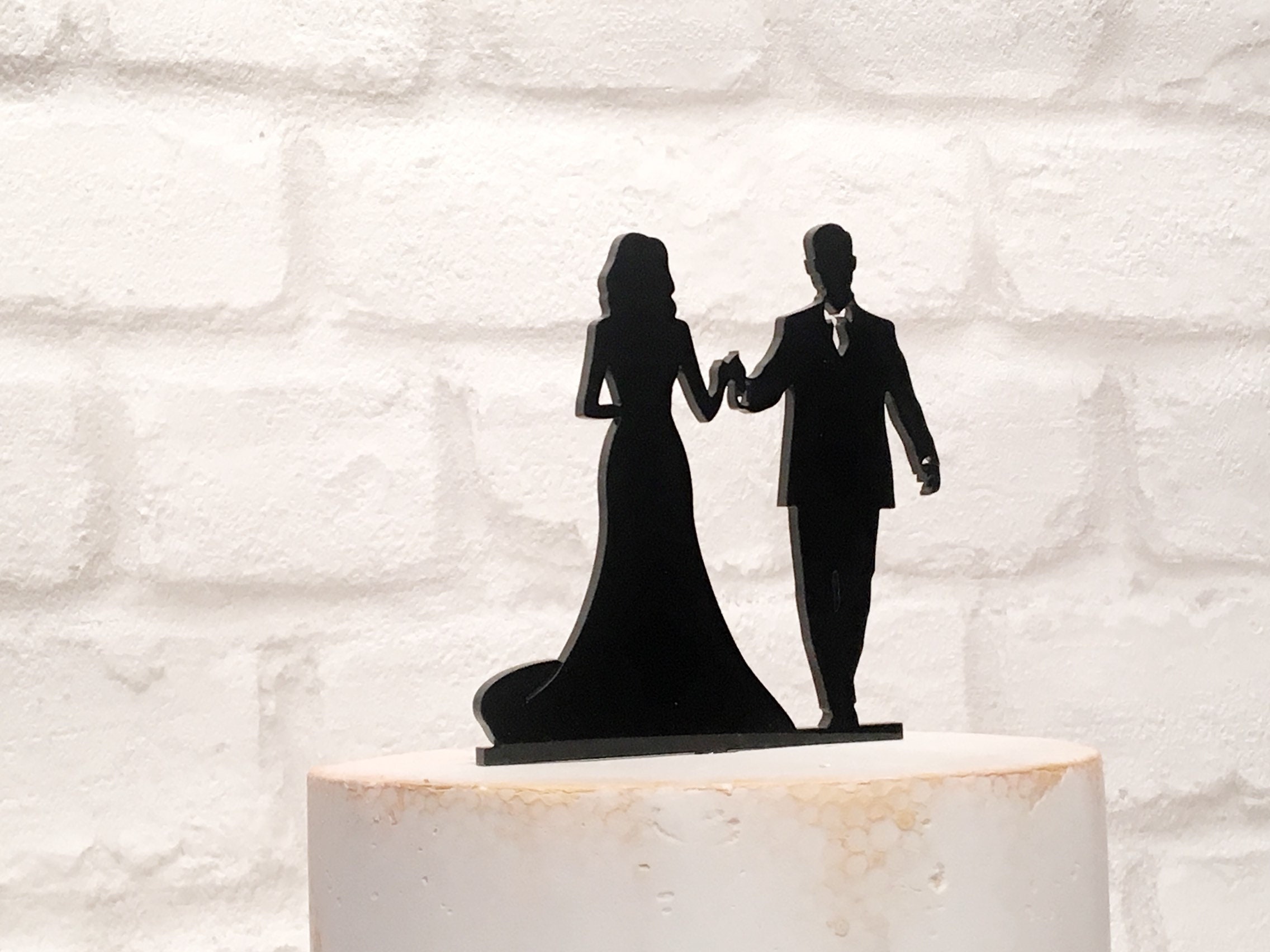 Bride and Groom Silhouette Wedding Cake Topper: Black Acrylic - Etsy