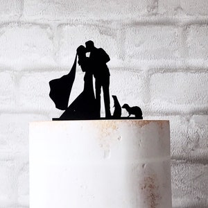 Ferret Wedding Cake Topper With Bride Groom and 2 Ferrets Silhouette image 2