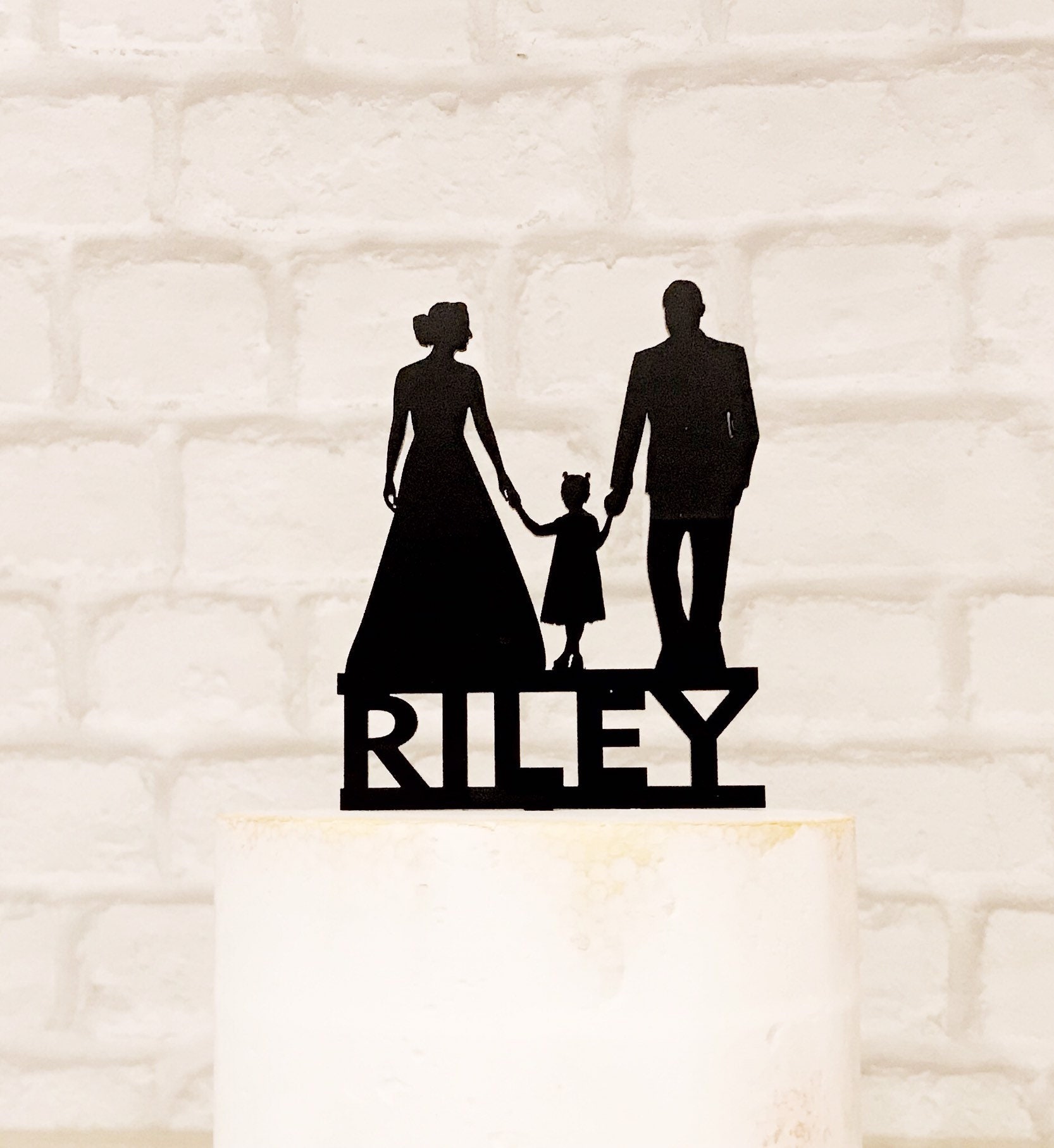 Family Silhouette Wedding Cake Topper Bride Groom and Little | Etsy