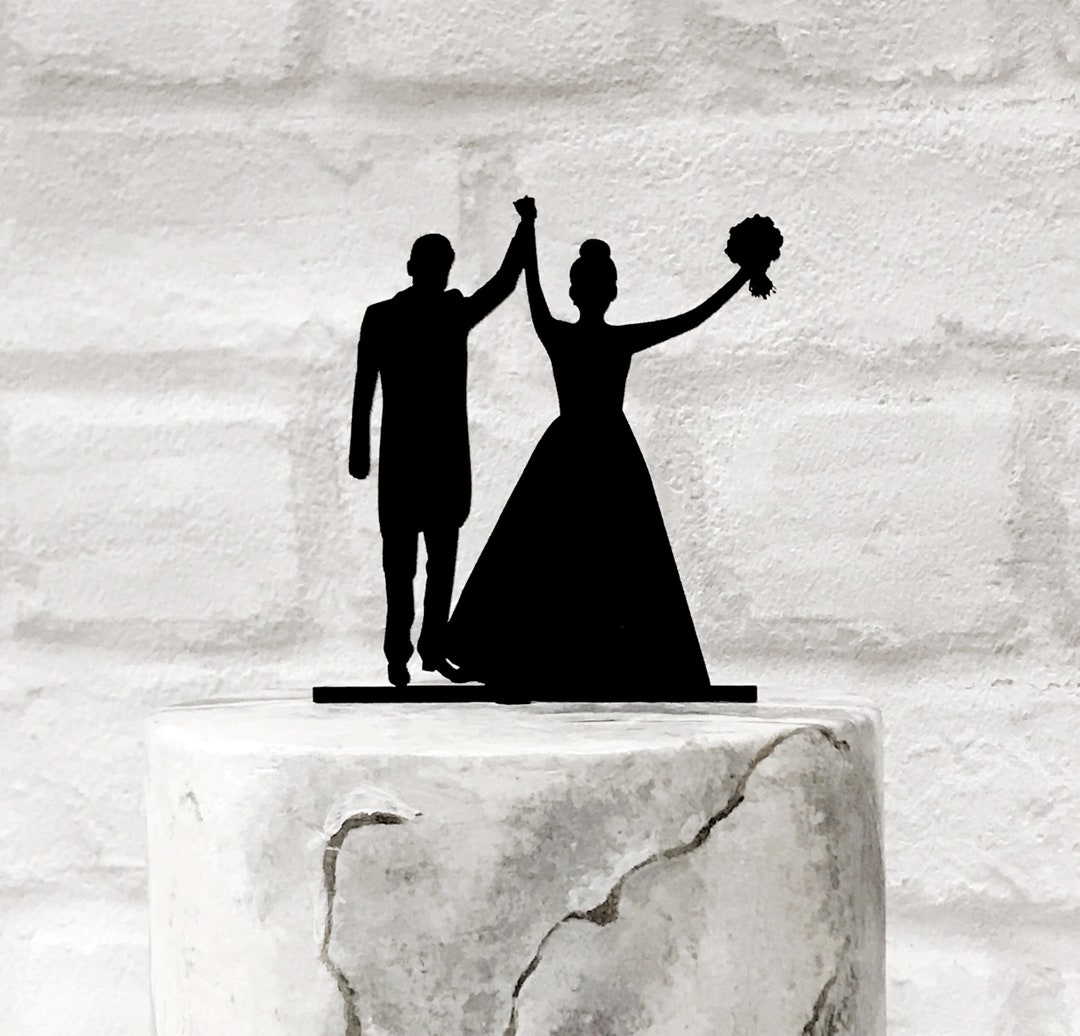 Wedding Cake Topper With Bride and Groom Silhouette With Bouquet - Etsy