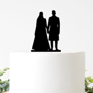 Asian Bride and Groom Couple Silhouette Wedding Cake Topper, Bride in Sari
