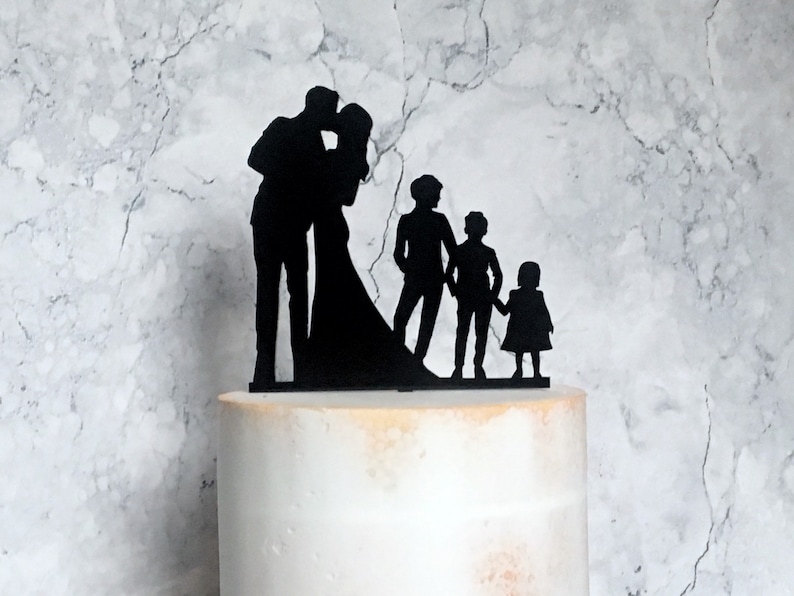 HochzeitStorte Silhouette Cake Topper mit 3 Kindern Bild 1