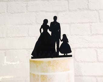 Wedding Cake Topper Family, Family Wedding Cake Topper, Family Cake Topper Silhouette, Bride and Groom and Girl