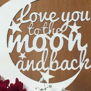 Love you to the moon and back cake topper, alternative cake topper, rustic wedding, cake topper, wooden cake decoration image 6