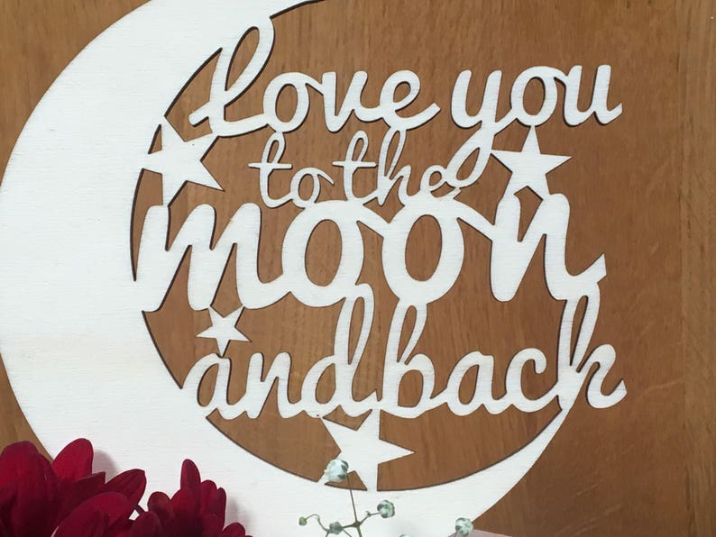 Love you to the moon and back cake topper, alternative cake topper, rustic wedding, cake topper, wooden cake decoration image 6