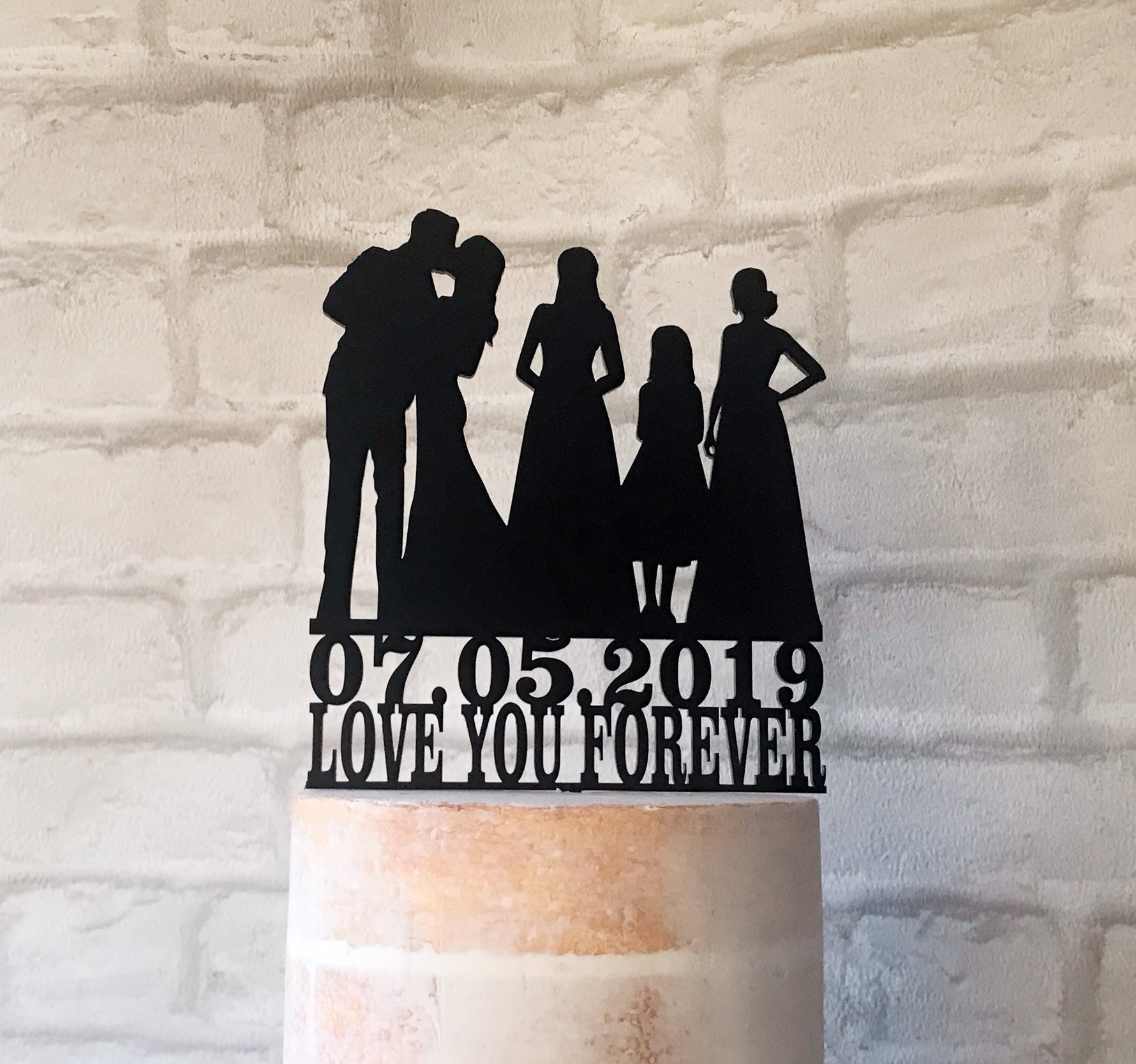 Family Silhouette Wedding Cake Topper With Bride and Groom and 3 ...