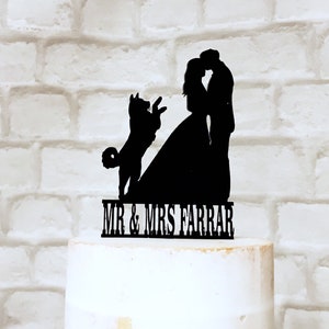 Personalised Akita Wedding Cake Topper with Bride and Groom