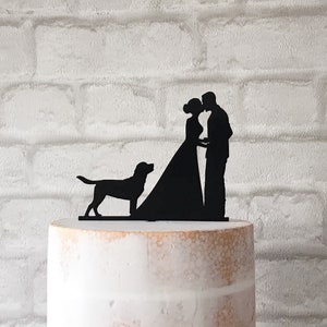 Labrador Wedding Cake Topper, Couple and Dog Silhouette Decoration