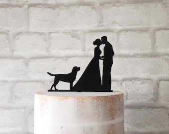 Labrador Wedding Cake Topper, Couple and Dog Silhouette Decoration