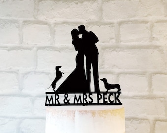 Wedding Cake Topper with 2 Dachshunds