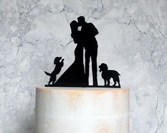 Silhouette Wedding Cat Topper with 2 Spaniels