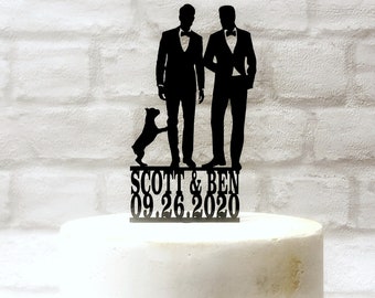 French Bulldog Gay Wedding Cake Topper with 2 Grooms Personalised