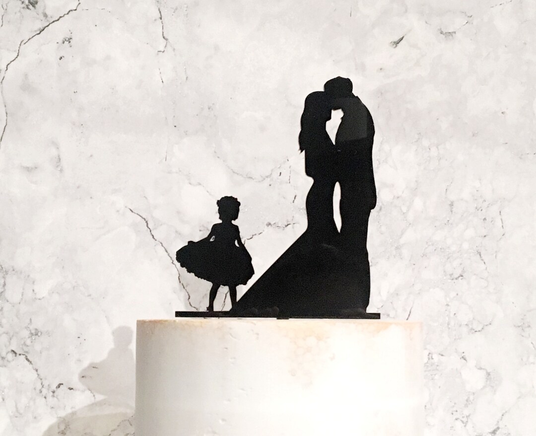 Bride Groom and Flower Girl Family Silhouette Wedding Cake Topper - Etsy