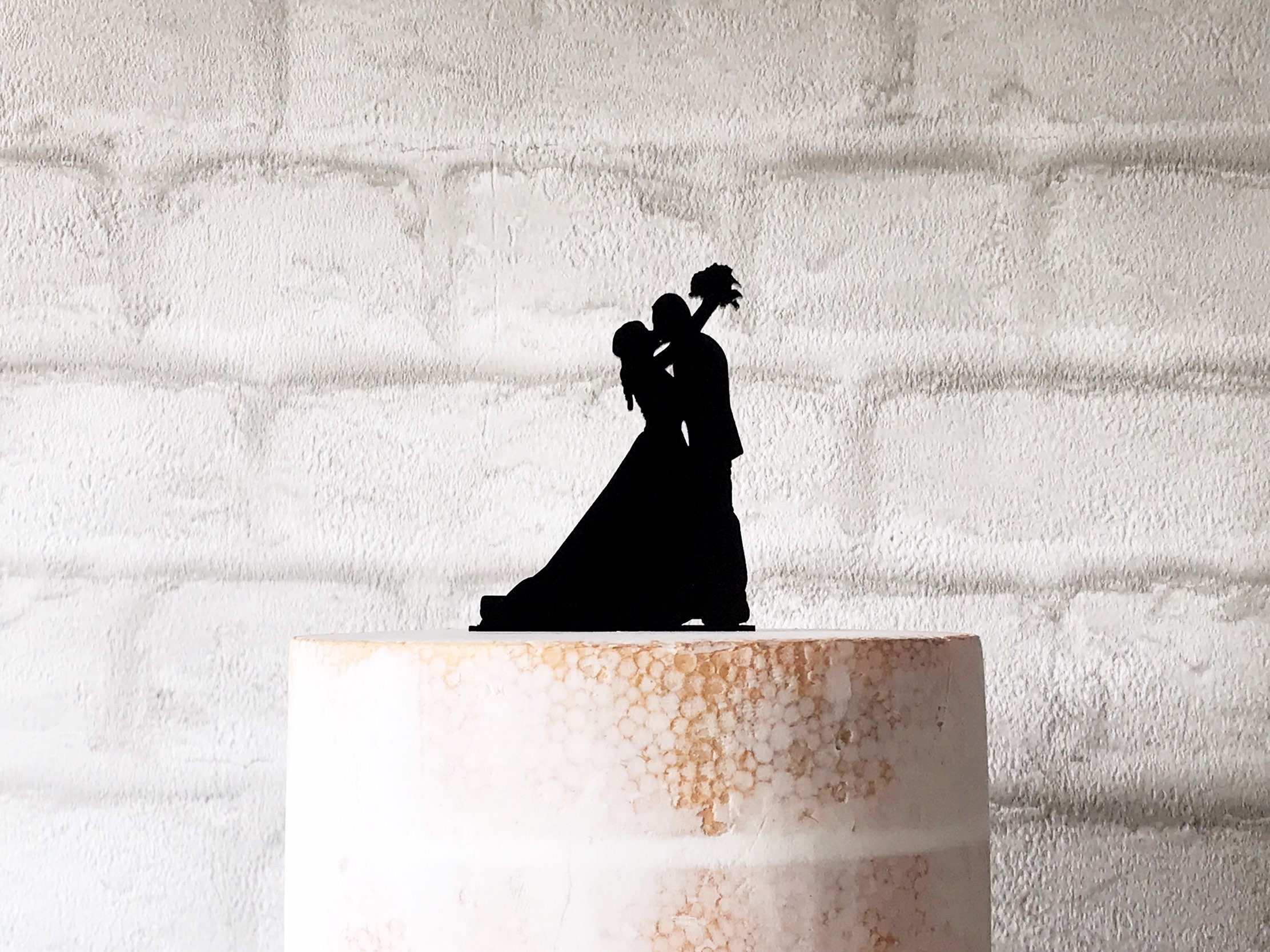 Silhouette Wedding Cake Topper With Kissing Bride and Groom With ...