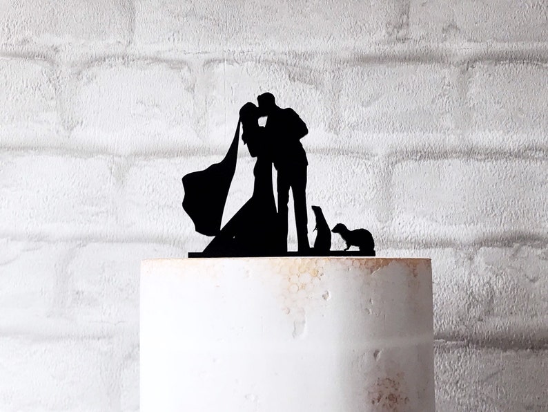 Ferret Wedding Cake Topper With Bride Groom and 2 Ferrets Silhouette image 4