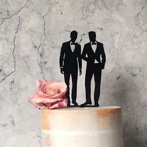 Two Grooms Silhouette Wedding Cake Topper, Mr & Mr Cake topper, Gay Wedding, LGBT, Male Couple Wedding Cake Topper, Gay Couple, LGBTQ+