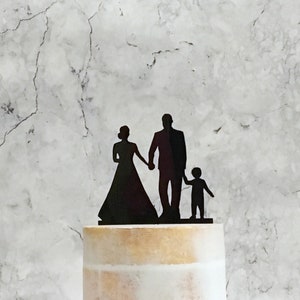 Bride Groom and Child Silhouette Wedding Cake Topper, Acrylic Cake Topper, Family Wedding Cake Topper, Cake topper with Toddler, Couple