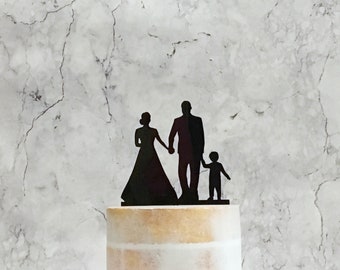 Bride, Groom & Child Acrylic Silhouette Wedding Cake Topper