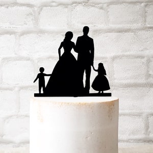 Family Silhouette Wedding Cake Topper With Bride Groom Boy and Girl - Etsy