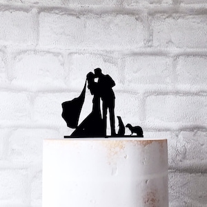 Ferret Wedding Cake Topper With Bride Groom and 2 Ferrets Silhouette image 1