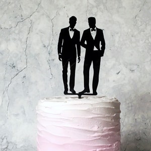 Two Grooms Silhouette Wedding Cake Topper, Mr & Mr Cake topper, Gay Wedding, LGBT, Male Couple Wedding Cake Topper, Gay Couple, LGBTQ image 3