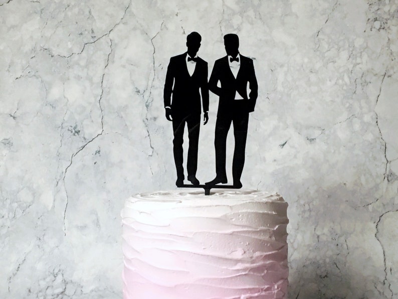 Two Grooms Silhouette Wedding Cake Topper, Mr & Mr Cake topper, Gay Wedding, LGBT, Male Couple Wedding Cake Topper, Gay Couple, LGBTQ image 3