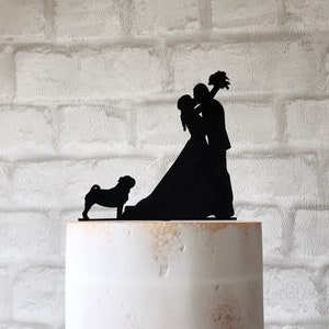 Pug Wedding Cake Topper Bride Groom and Dog Acrylic Silhouette Party Decoration