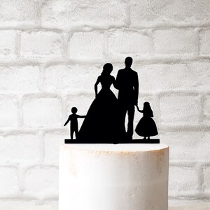 Family Silhouette Wedding Cake Topper With Bride Groom Boy and Girl - Etsy