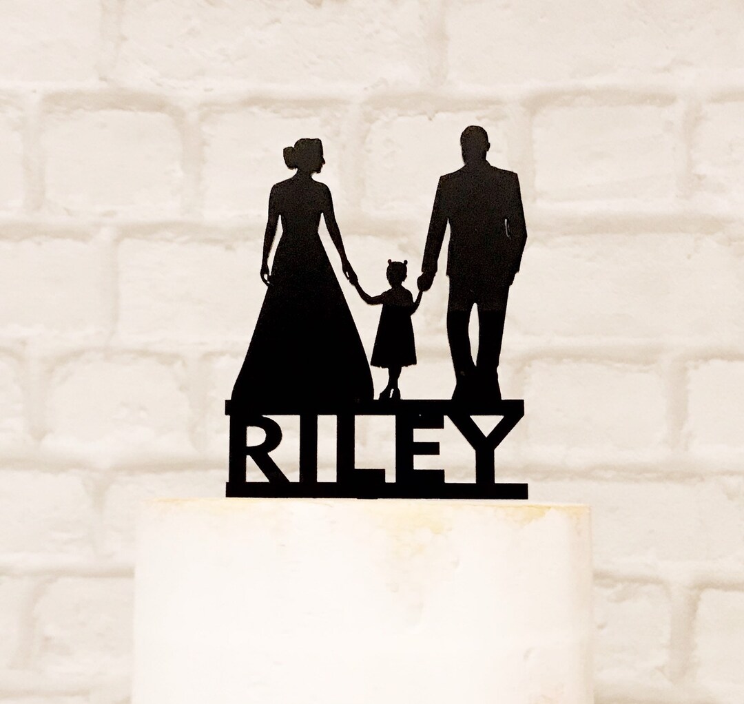 Family Silhouette Wedding Cake Topper Bride Groom and Little Girl - Etsy