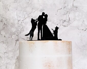 Border Collie and German Shepherd Wedding Cake Topper, Silhouette Wedding Cake Topper with 2 Dogs