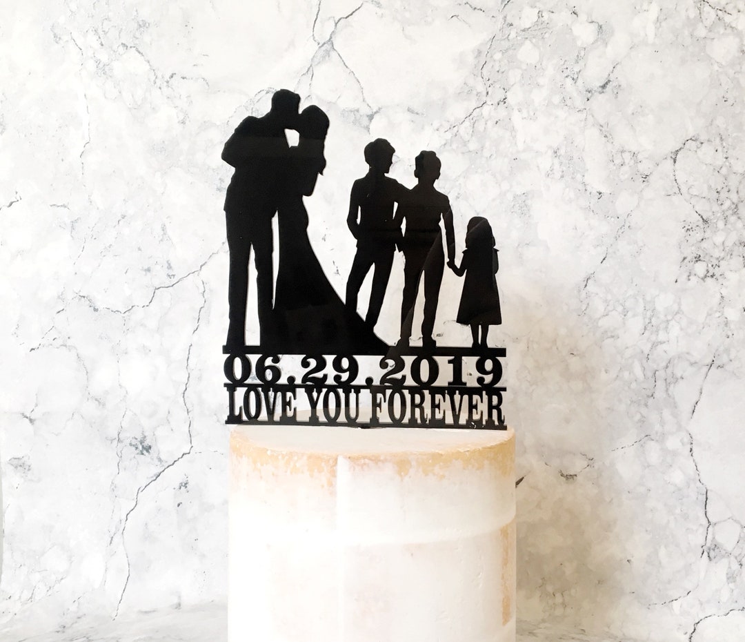 Personalised Family Silhouette Wedding Cake Topper With Bride Groom and ...