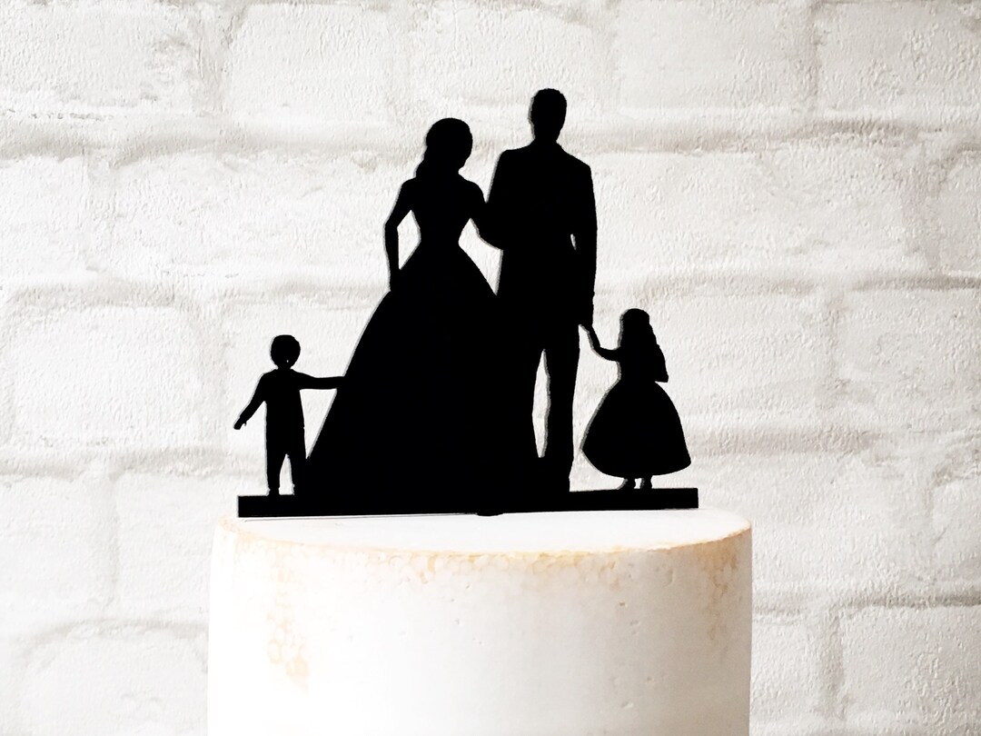 Family Silhouette Wedding Cake Topper With Bride Groom Boy and Girl - Etsy