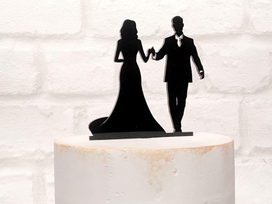 Bride and Groom Silhouette Wedding Cake Topper: Black Acrylic - Etsy UK