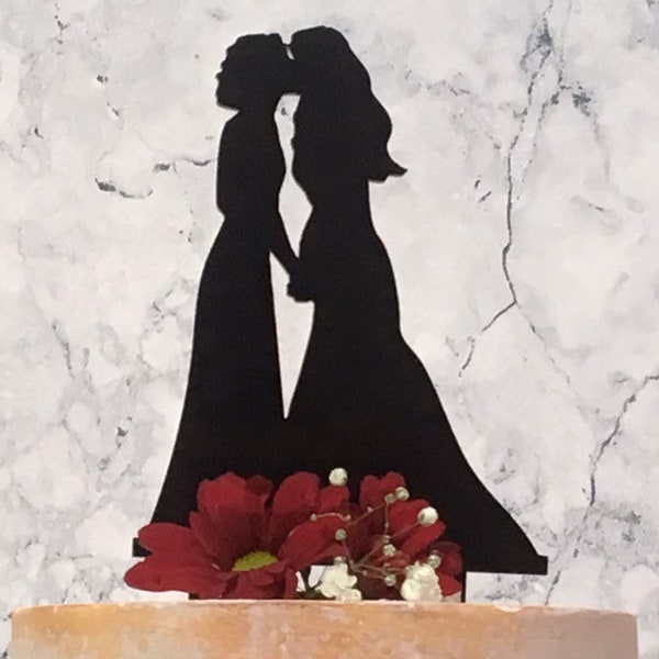 Two Brides Kissing Lesbian Silhouette Wedding Cake Topper