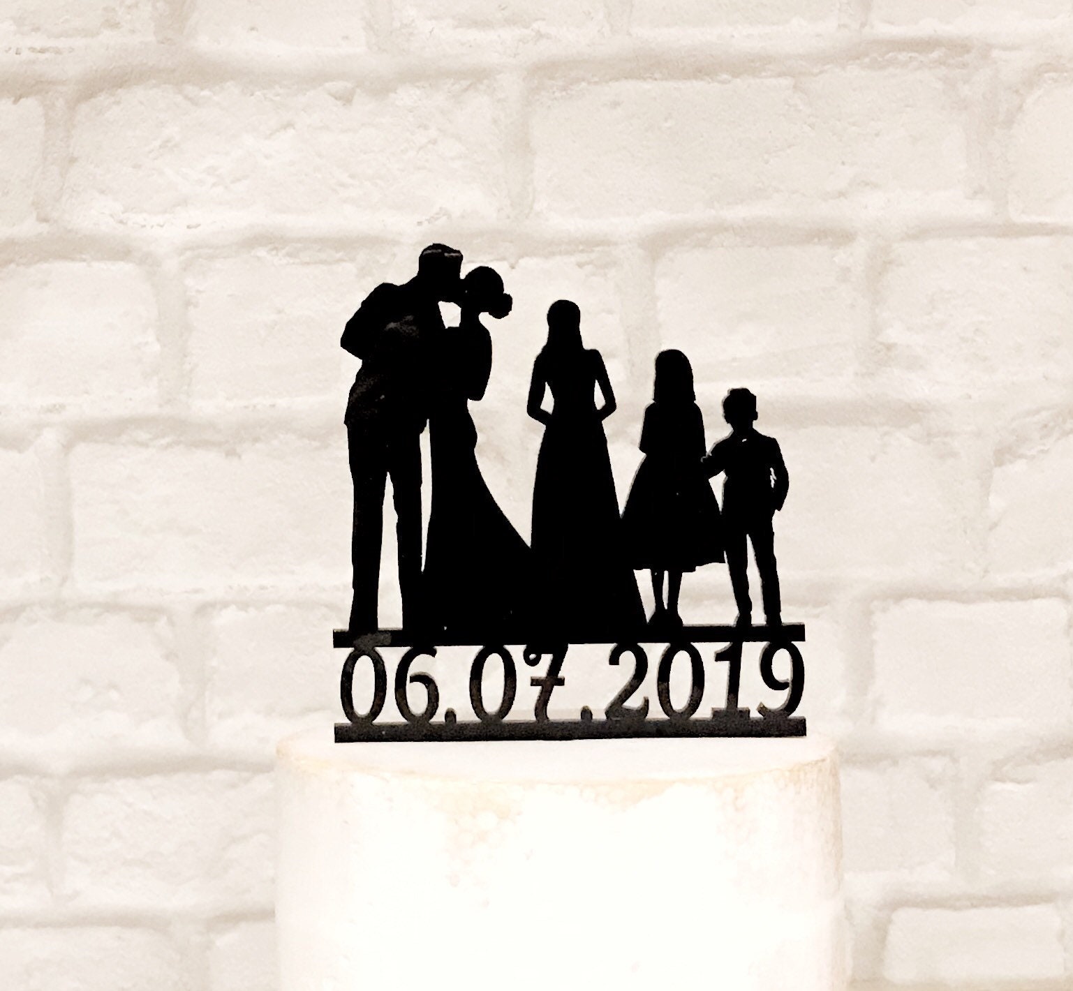 Family Silhouette Wedding Cake Topper With 2 Girls and a Boy, 3 ...