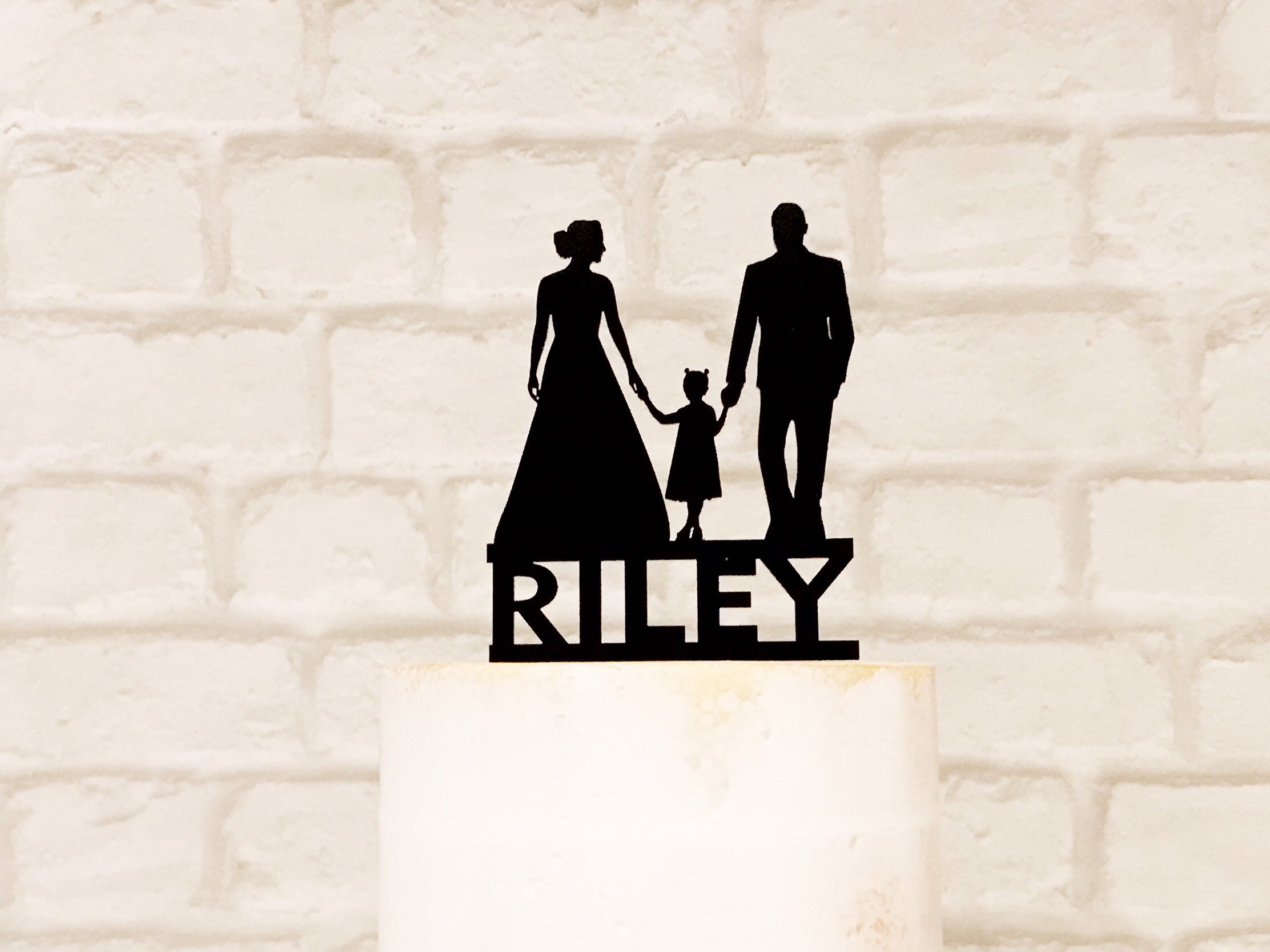 Family Silhouette Wedding Cake Topper Bride Groom and Little | Etsy