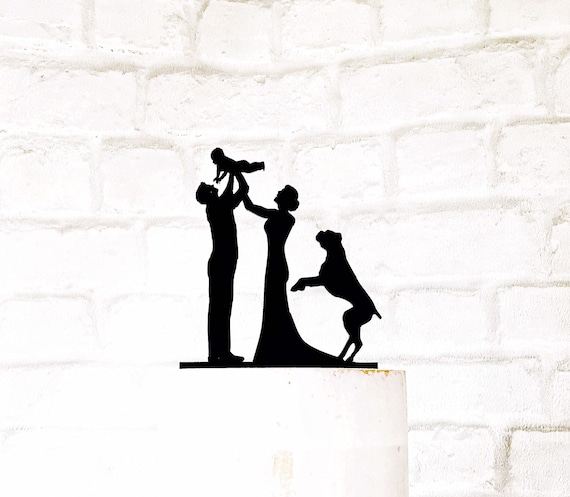 Bride Groom Baby And Boxer Dog Family Silhouette Wedding Cake Etsy