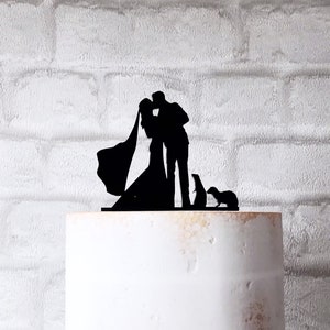 Ferret Wedding Cake Topper With Bride Groom and 2 Ferrets Silhouette image 7