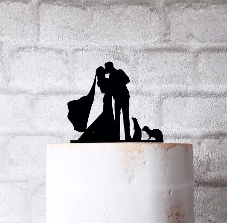 Ferret Wedding Cake Topper With Bride Groom and 2 Ferrets Silhouette image 7