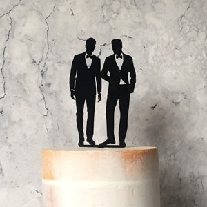 Two Grooms Silhouette Wedding Cake Topper, Mr & Mr Cake topper, Gay Wedding, LGBT, Male Couple Wedding Cake Topper, Gay Couple, LGBTQ image 4