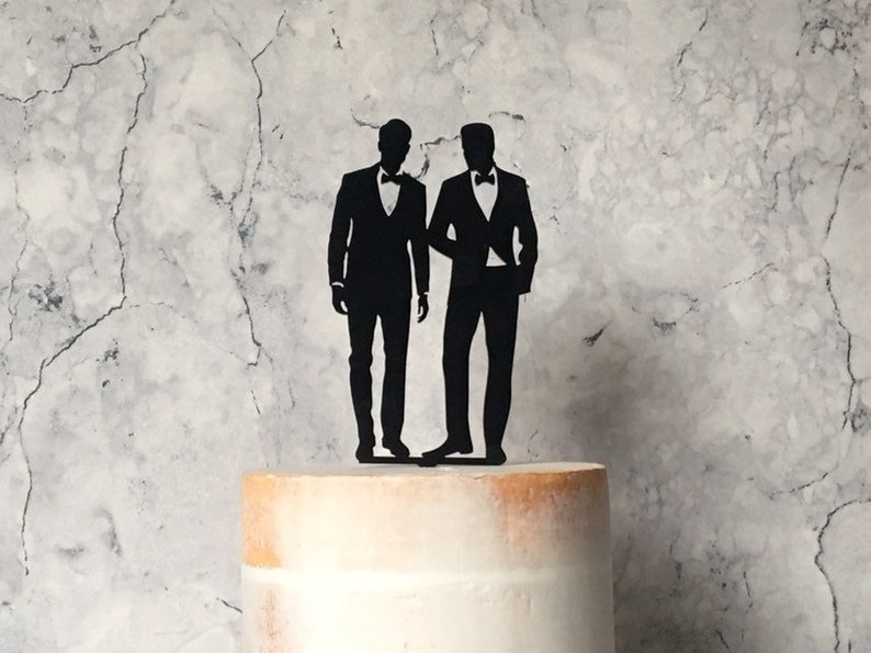 Two Grooms Silhouette Wedding Cake Topper, Mr & Mr Cake topper, Gay Wedding, LGBT, Male Couple Wedding Cake Topper, Gay Couple, LGBTQ image 4