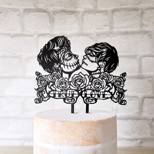 Décoration de gâteau de mariage lesbien gothique, décoration de mariage LGBT alternative, décoration de couple d'Halloween