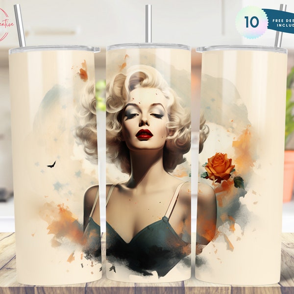 Marilyn Monroe 20oz Skinny Tumbler Sublimation Designs Marilyn Monroe Tumbler for Straight Tumbler Design - PNG Colorful Painted