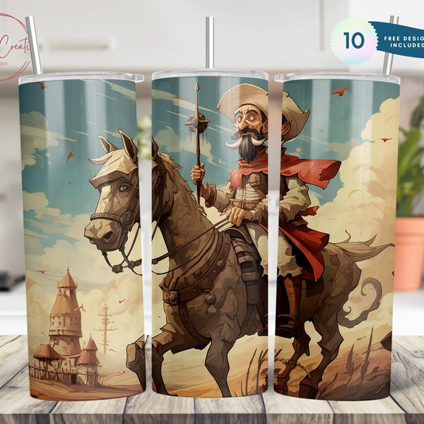 Don Quixote Tumbler 20 oz Skinny Tumbler Sublimation Design Digital Download PNG Instant DIGITAL ONLY, cowboy Tumbler