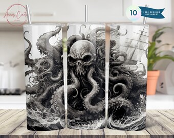 Octopus, Aesthetic 20 oz Skinny Tumbler Sublimation Design Digital Download PNG Instant DIGITAL ONLY, Kraken Tumbler