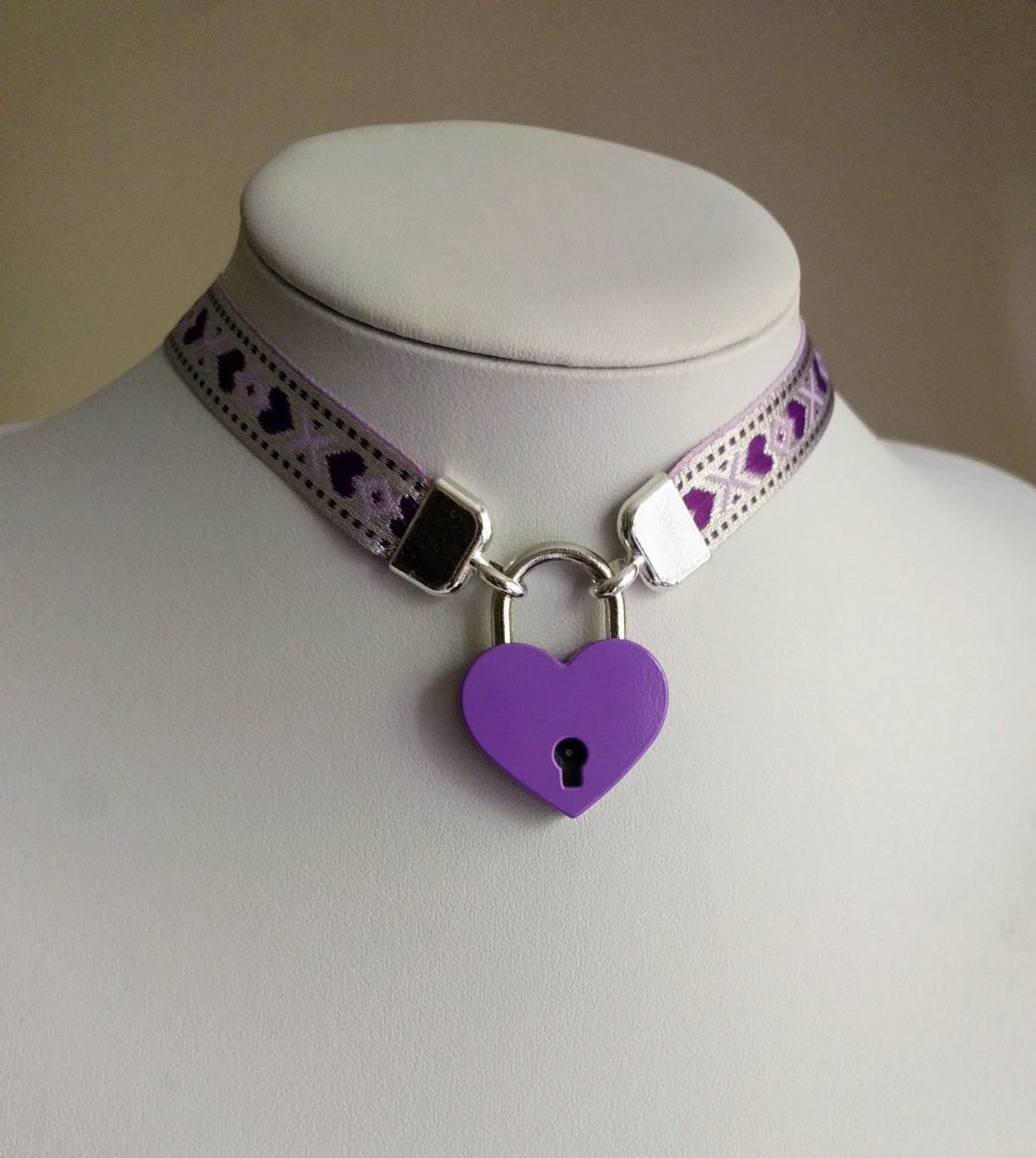 Purple heart love lock day collar Purple locking collar BDSM Etsy