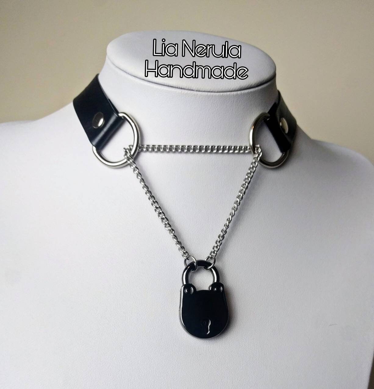Locking collar Black choker with functional padlock Two ways Etsy